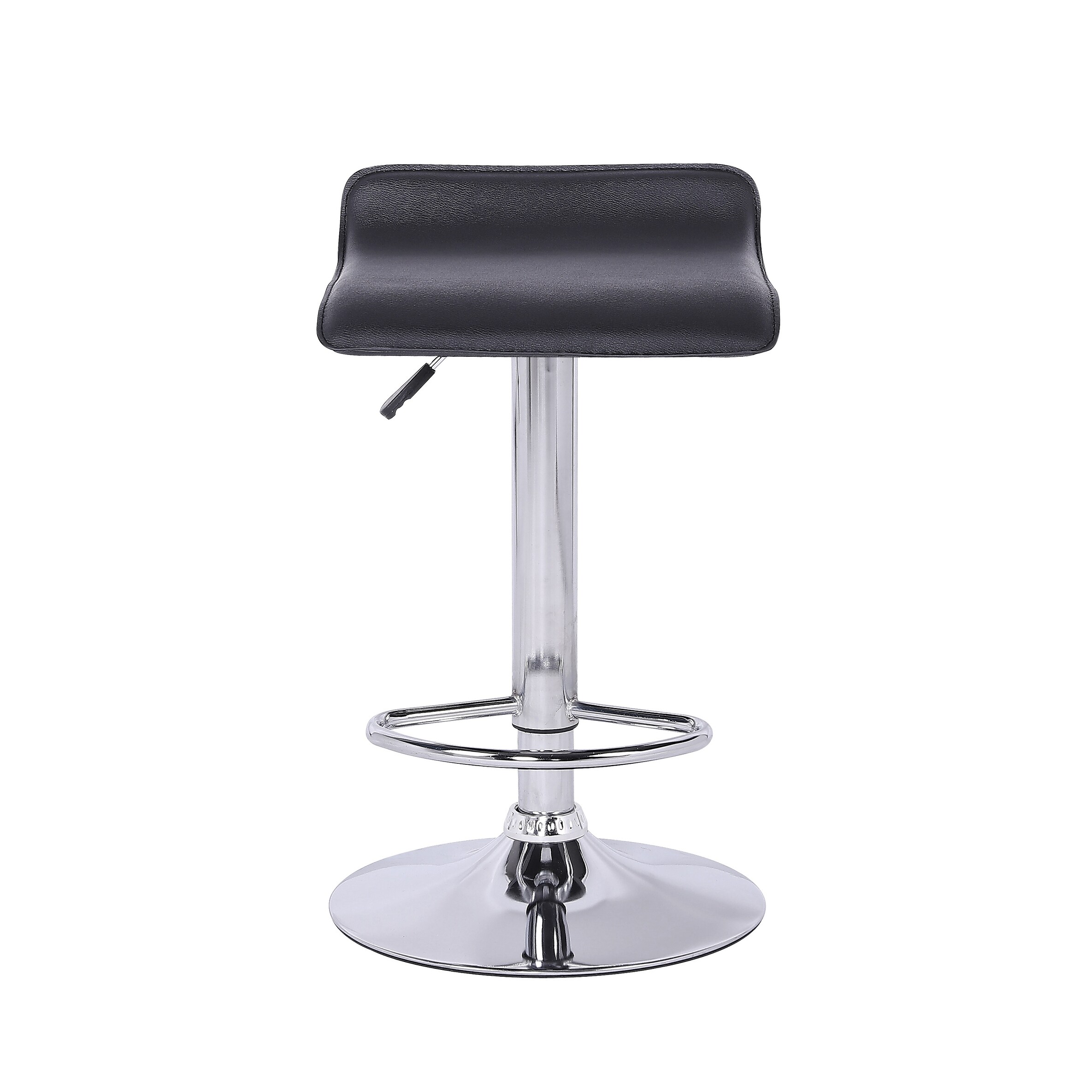 Stool With Adjustable Height， Pu Upholstered And Stainless Steel Base， Set Of 4 - Black