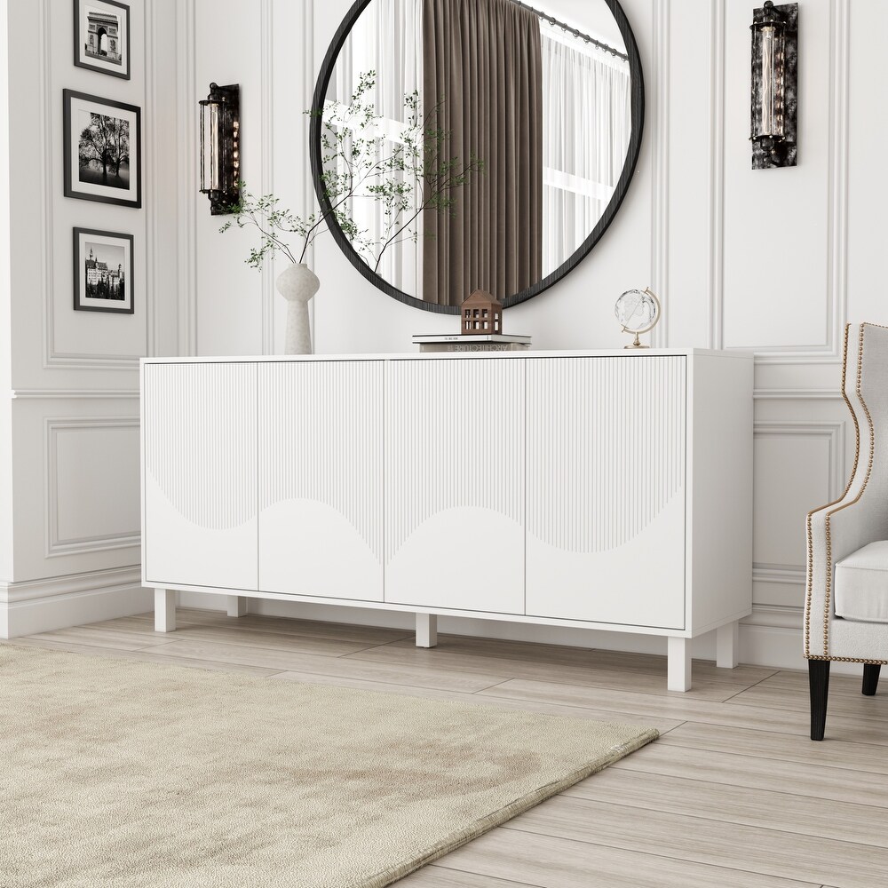 Buffet Sideboard White Floor Cabinet with Adjustable Shelves Console   63\