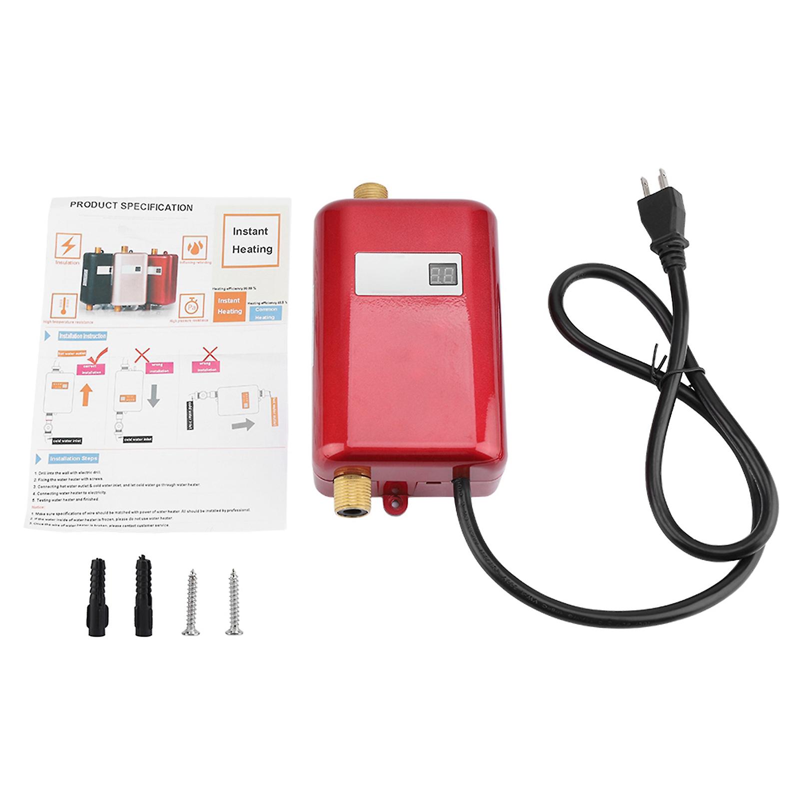 110v 3000w Mini Electric Tankless Instant Hot Water Heater Kitchen Washing Us Plug Red