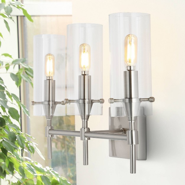 3 light Cato Modern Iron glass Led Vanity Nickel clear Jonathan Y