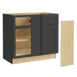 Home Decorators Collection Newport Onyx Gray Shaker Assembled Plywood 36x34.5x24 in. Stock Base Corner Kitchen Cabinet Soft Close Door Drawer Left BBCU42L-NDO