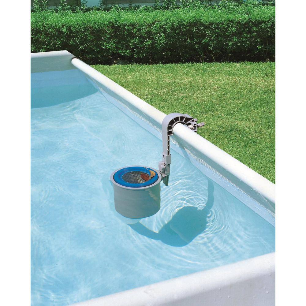 Bestway 18 ft. x 9 ft. Rectangular 48 in. D Hard Side Frame Above Ground Pool Set and Surface Skimmer 56468E-BW + 58233E-BW