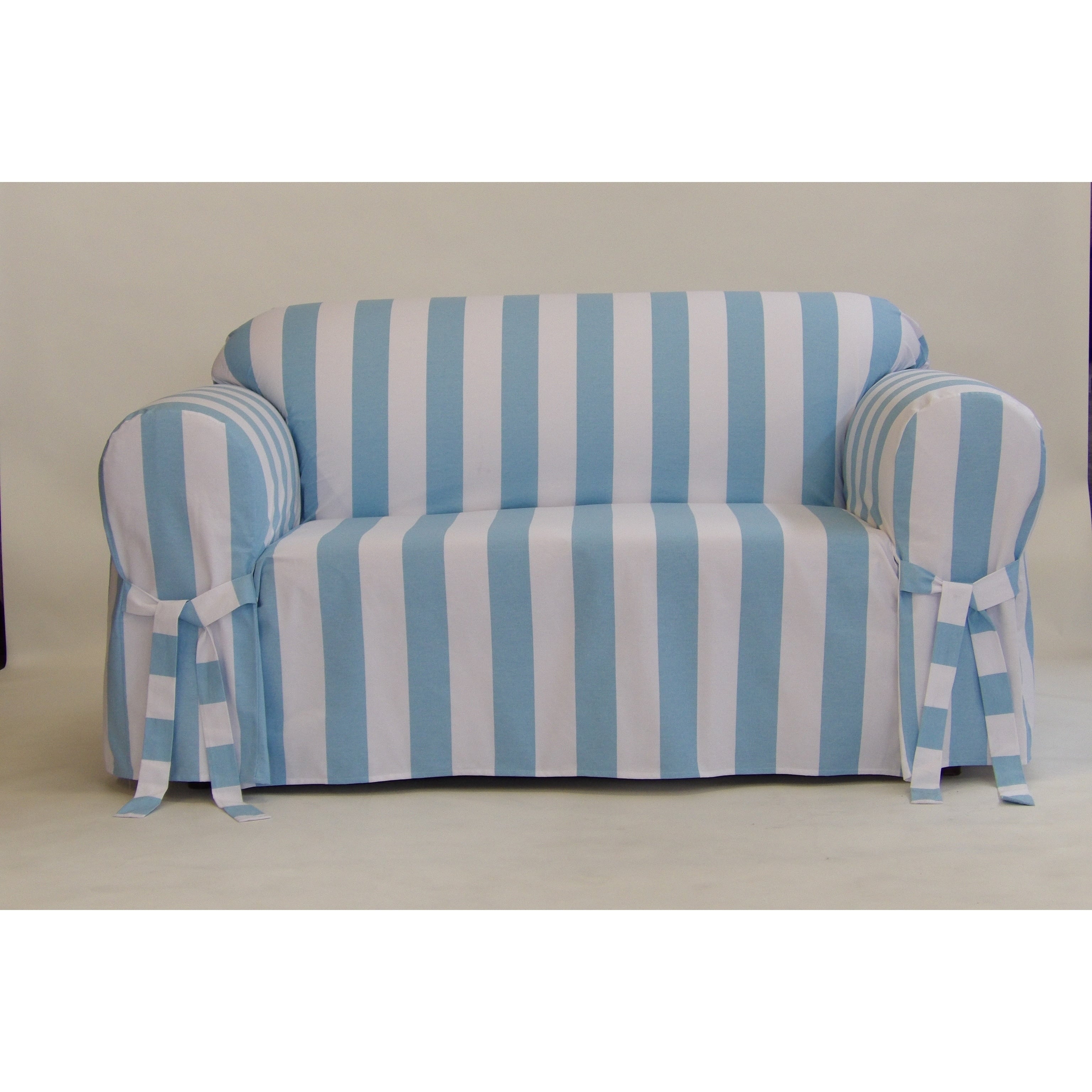 Classic Slipcover Cabana stripe one piece sofa slipcover navy/white