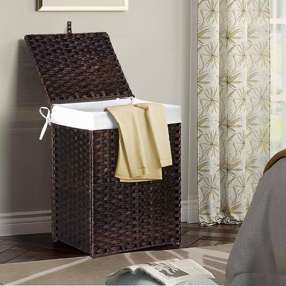 90L Rattan Laundry Basket Hamper with 2 Removable Liner Bags Brown hamper-137