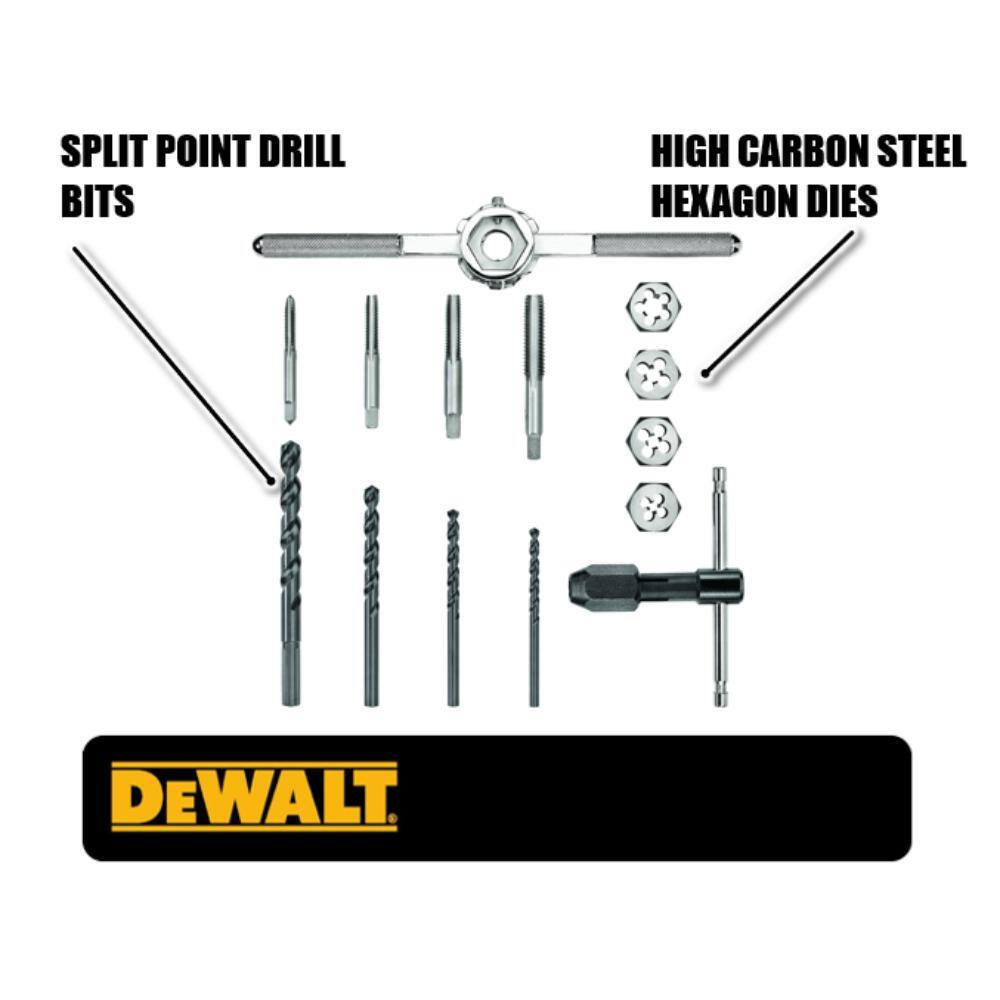 DW Fractional Tap and Large Hexagon Die Set (14-Piece) DWA1452