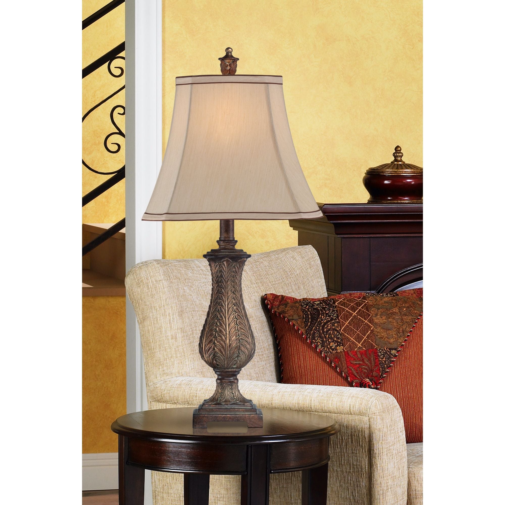 Regency Hill Traditional Table Lamp Old Oak Antique Petite Vase Beige Rectangular Shade for Living Room Family Bedroom Bedside