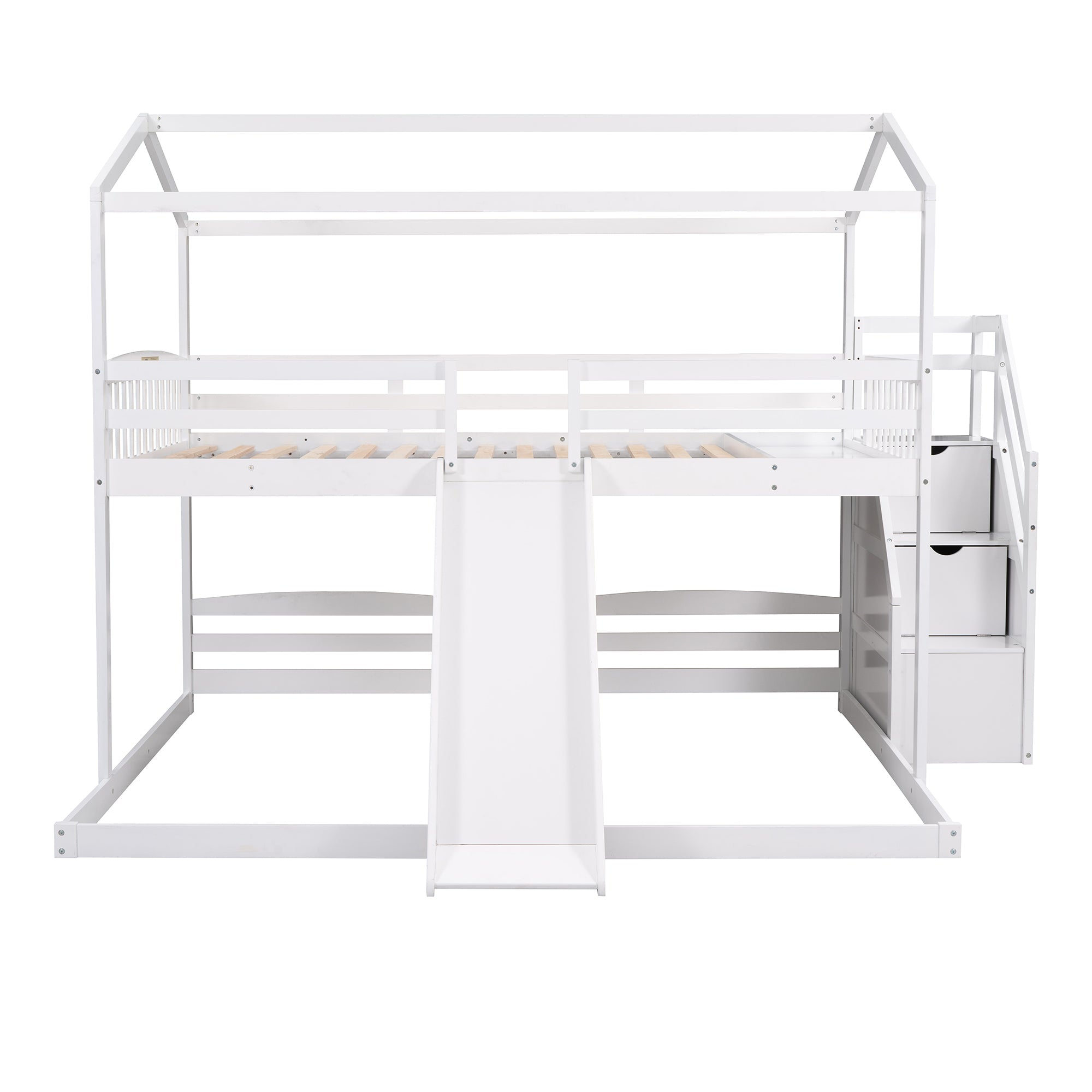 EUROCO Full over Twin & Twin Bunk Bed with Slide and Shelf for Kids, White