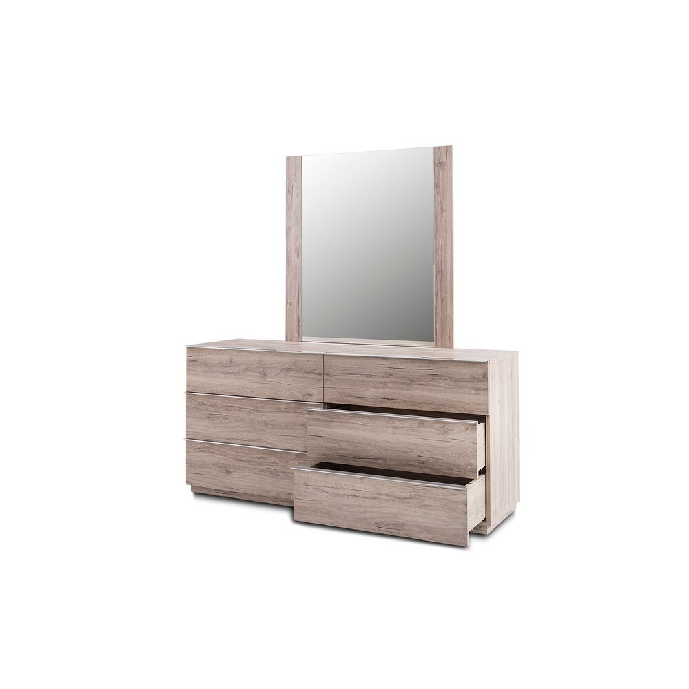 Porto 6 Drawer bedroom dresser in Oak with Mirror