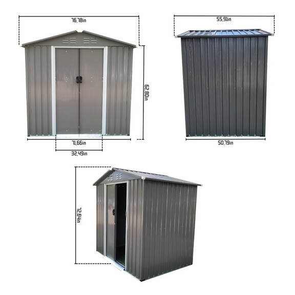 XWT008 Garden Metal Storage Shed Gray 6x4ft outdoo...