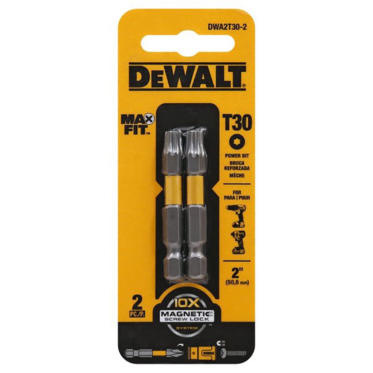 DW Max Fit Torx T30 X 2 in. L Power Bit S2 Tool Steel 2 pc