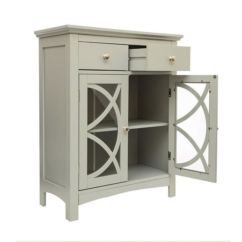 Modern 32-inch Bathroom Floor Cabinet With Glass Doors In Grey Wood Finish