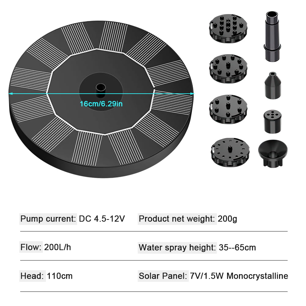 Solar Fountain Pump Free Standing Solar Birdbath Fountain 6 Water Styles Solar Powered Fountain Pumps Submersible Outdoor for Bird Bath Small Pond Swimming Pool Garden Patio and Lawn