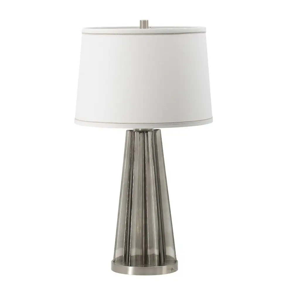 30 Inch Accent Table Lamp， Fabric Shade， Metal， Glass Frame， White， Gray - 29.5 H x 16 W x 16 L Inches