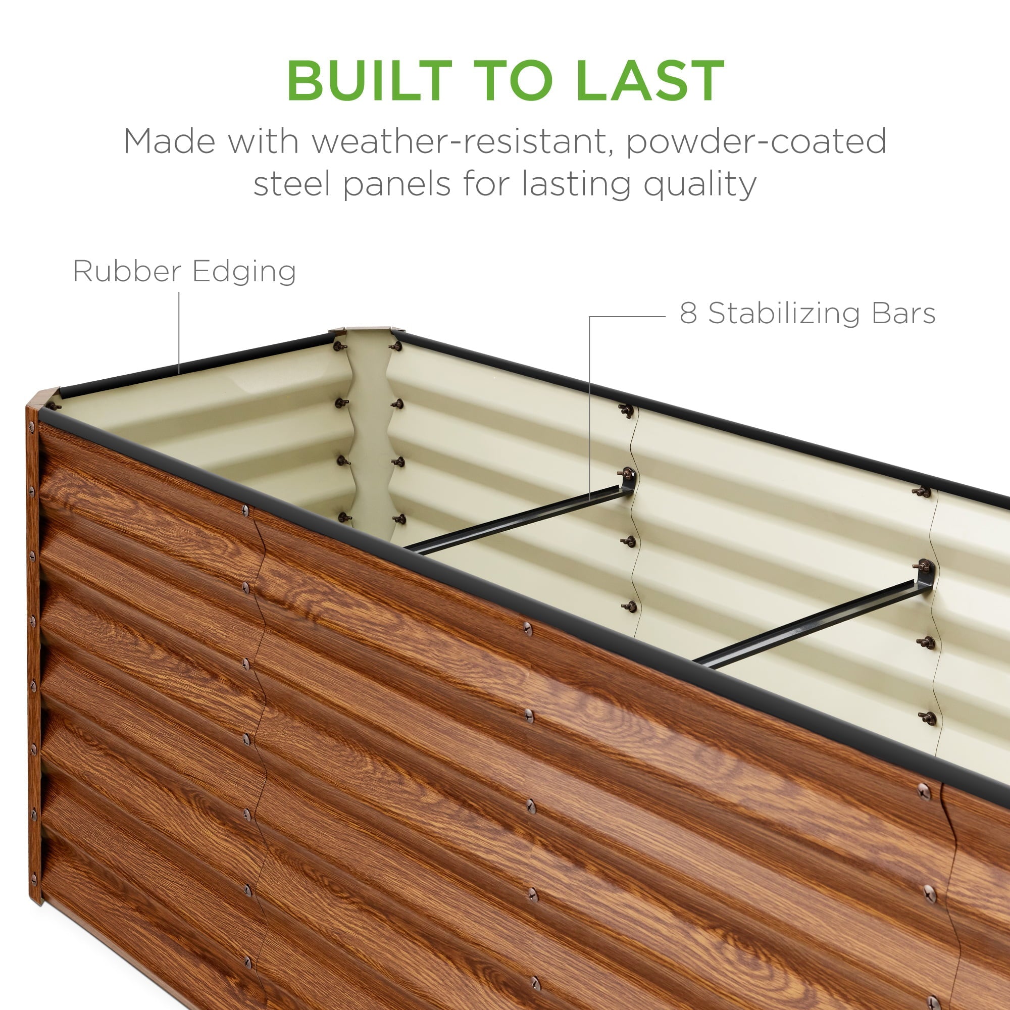 Best Choice Products 8x2x2ft Outdoor Metal Raised Garden Bed, Planter Box for Vegetables, Flowers, Herbs - Wood Grain