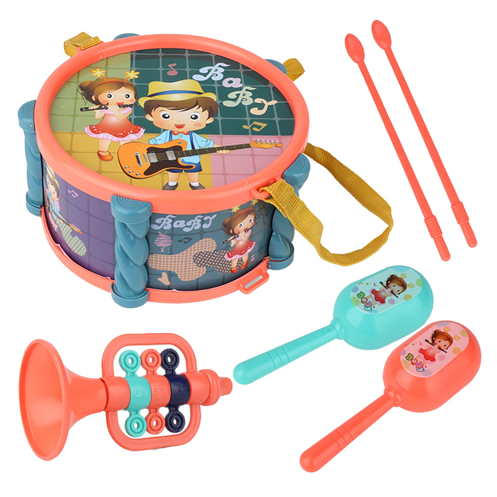 Children Drum Toys Toddler Musical Instruments Shakers Percussion Tambourine Set