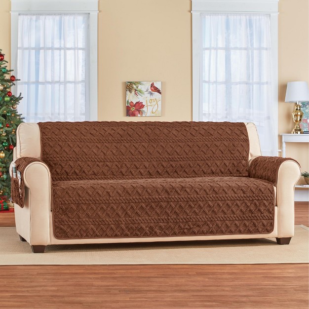 Collections Etc High Pile Fleece Plush Diamond Furniture Cover With Side Pockets