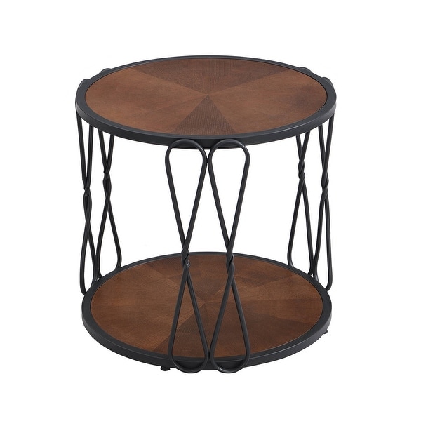 Round Wood Frame Side Table Coffee End Table Antique Black/Gold Living Room Bedroom