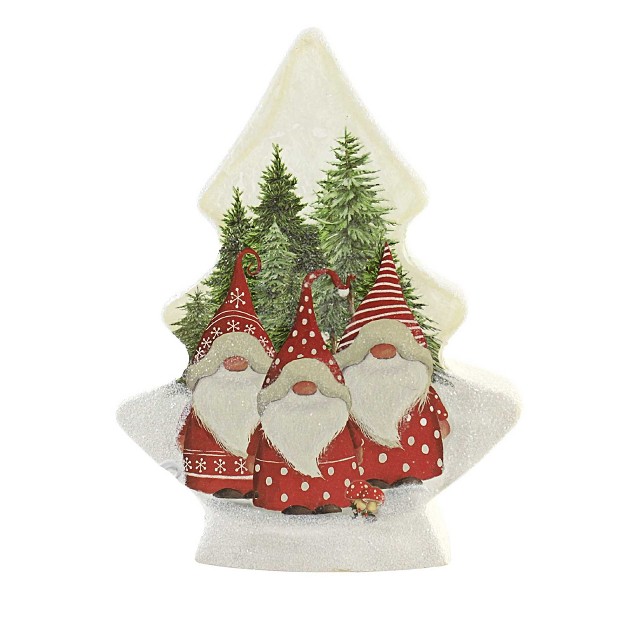 Gnomes W red Hat Christmas Tree 3 Gnomes Winter Pines Santa Decorative Figurines