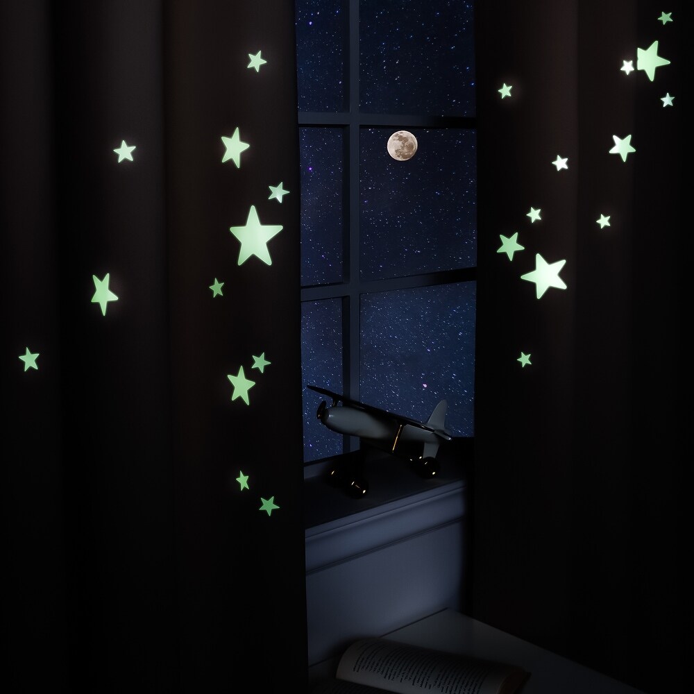 Aurora Home Keedle Doodle DIY Curtain Decoration Set with 2 Blackout Curtains and Glow in the Dark Star Stickers