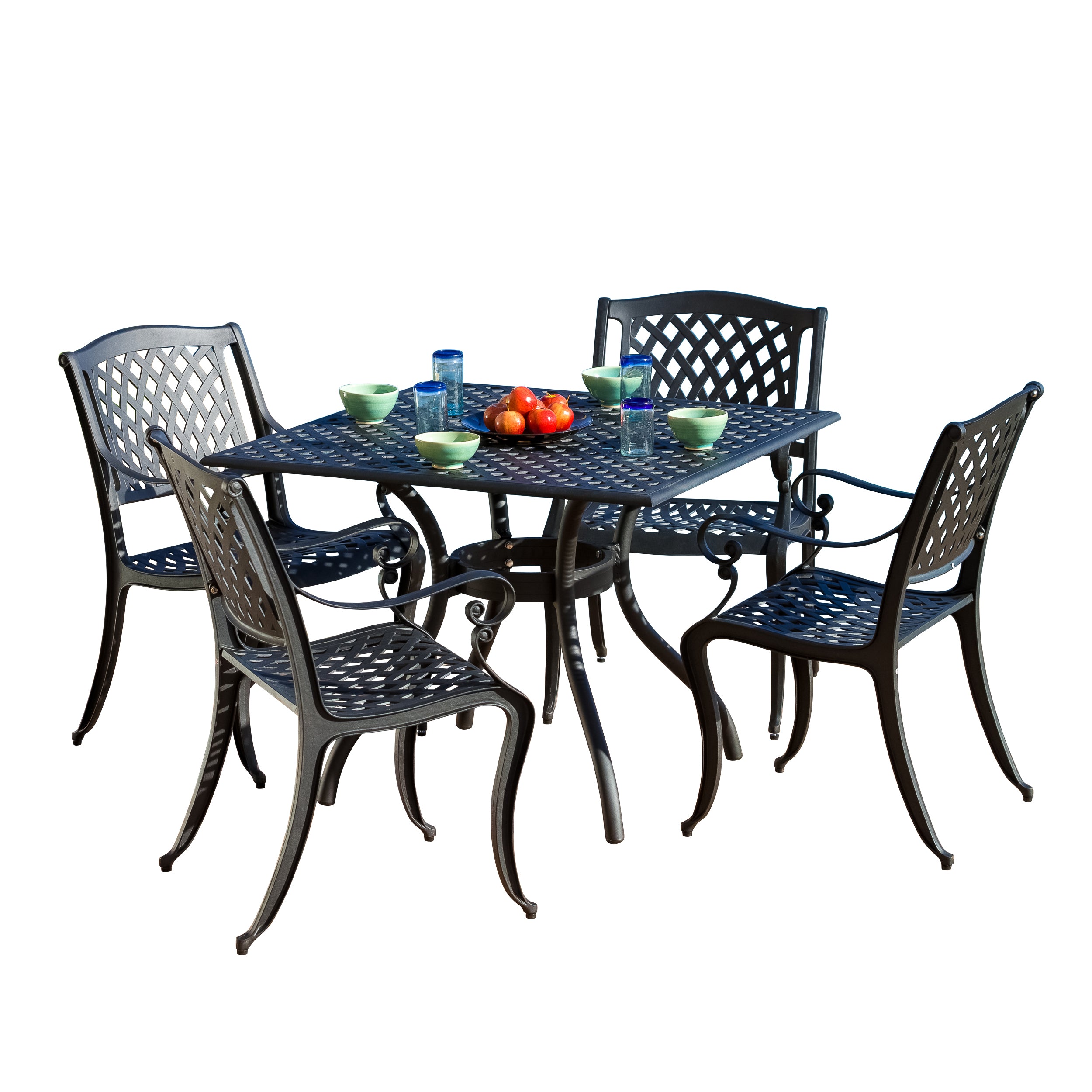 Marietta Traditional Outdoor 5-Piece Black Sand Cast Aluminum Dining Set