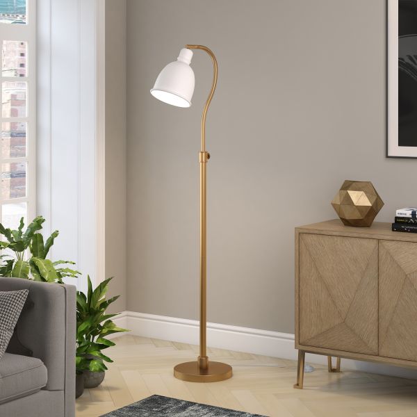 Vincent Adjustable/Arc Floor Lamp with Metal Shade in Brass/Matte White/Matte White