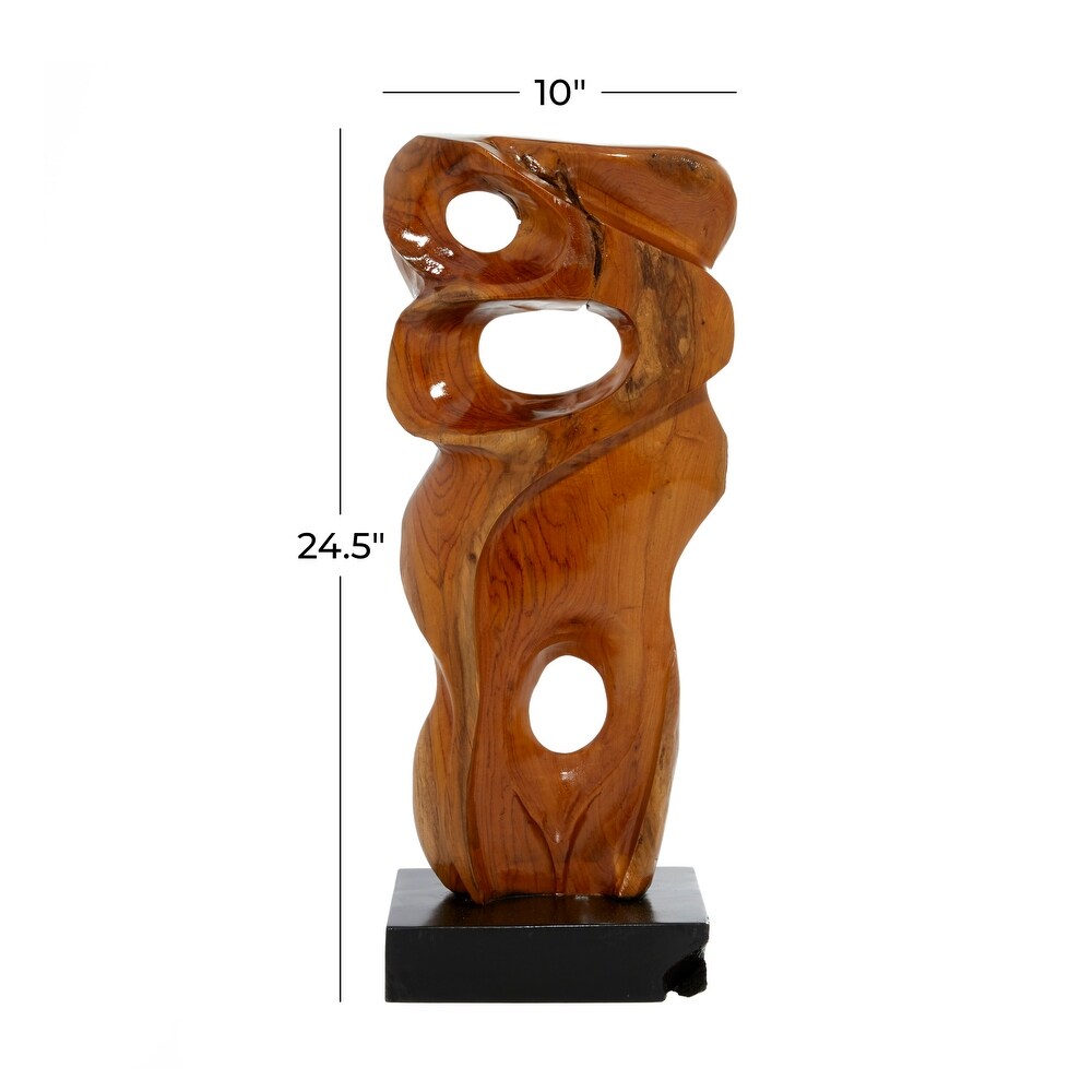 Brown Teak wood Contemporary Sculpture Abstract 24 x 10 x 7   10 x 7 x 24