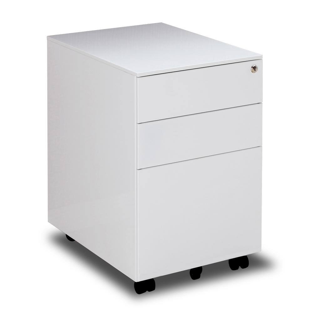 Tatahance 3-Drawer Mobile White Metal Lateral Filing Cabinet with Lock Steel W25252085-Z