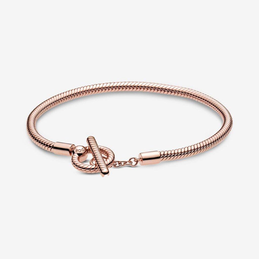 PANDORA  Pandora Moments T-Bar Snake Chain Bracelet in Rose Gold