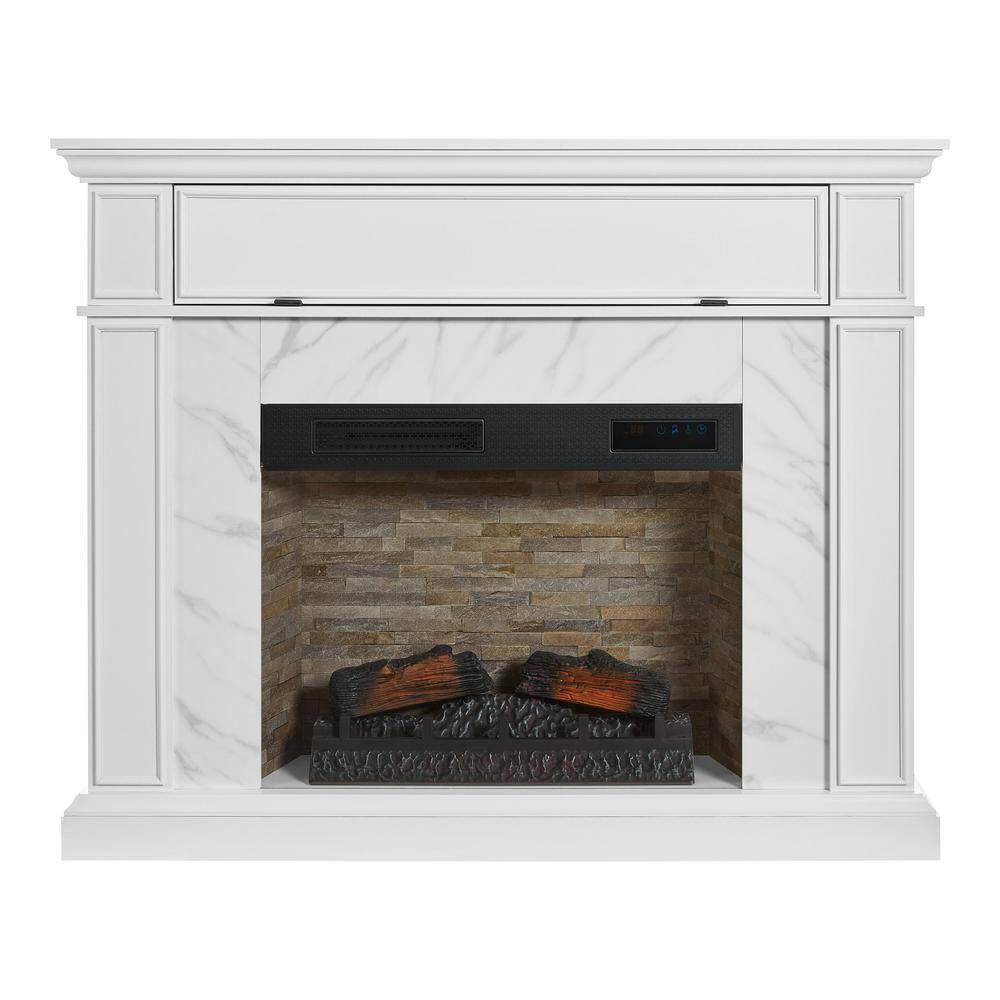 StyleWell Pritchett 53 in. W Wall Media Mantel Electric Fireplace in White Finish with White Faux Carrara Surround 150694