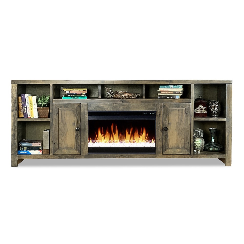 Bridgevine Home 84 in. No Assembly Required Barnwood Finish Fireplace TV stand for TVs up to 100 in.