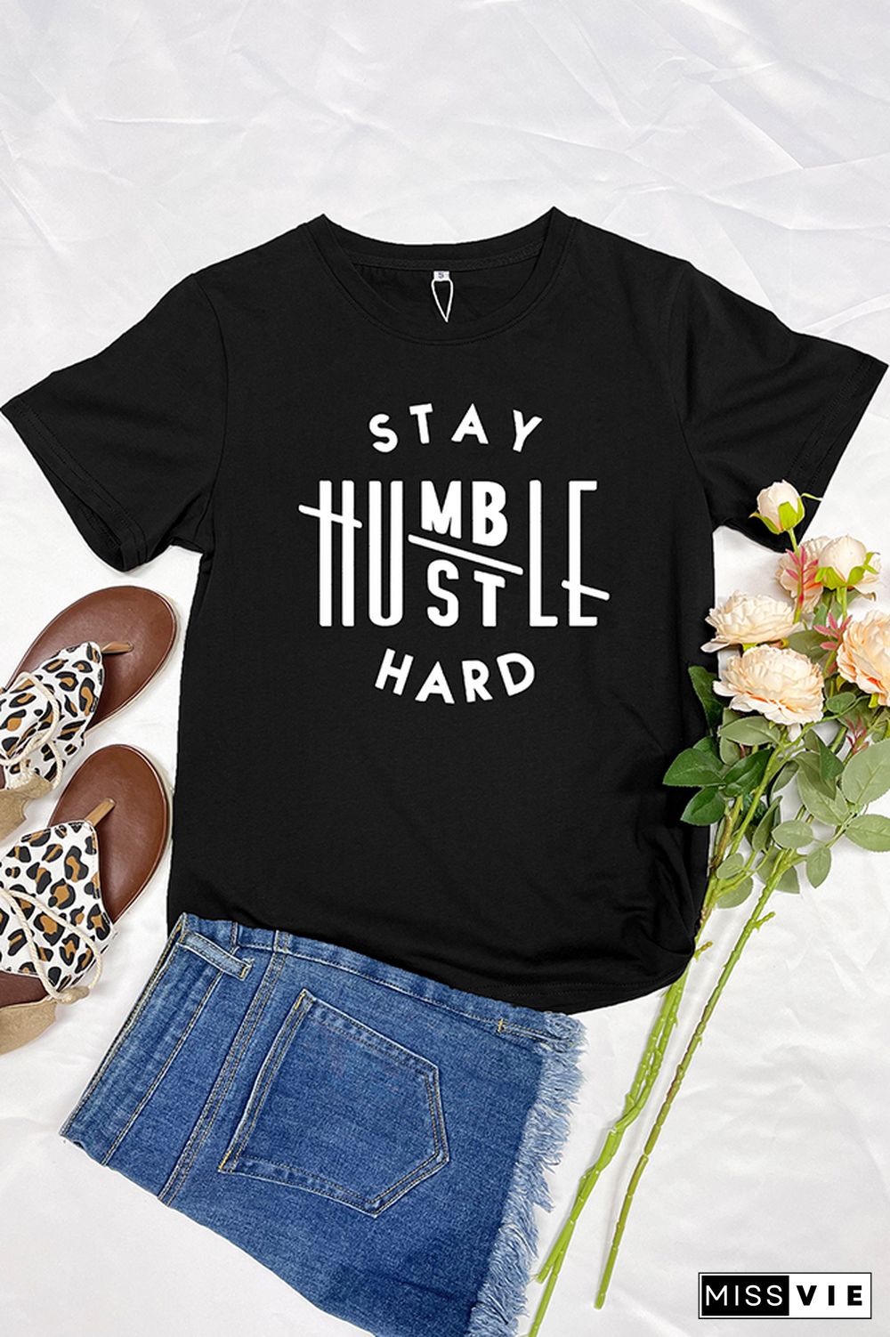 Stay Humble Hustle Hard Short Sleeve Graphic Tee Wholesale