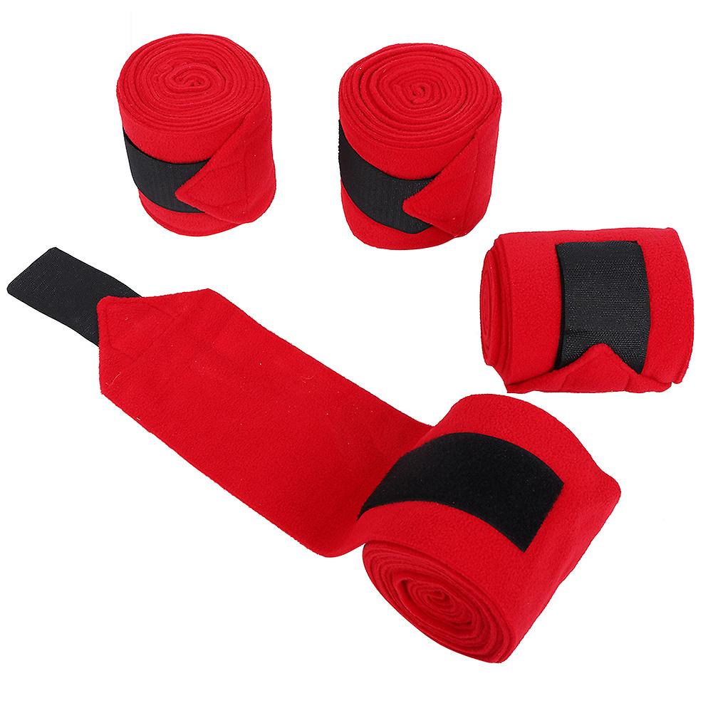 4pcs Thick Horse Leg Bandage Red Nonslip Breathable Fleece Wrapping Accessories