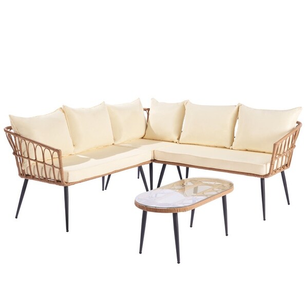 4 Piece Outdoor Garden Rattan Furniture Sectional Chat Set - Overstock - 37567009