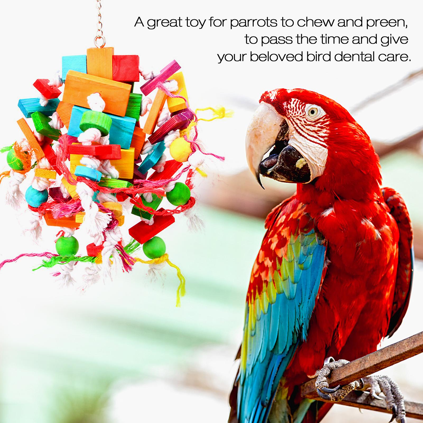 Large Bird Parrot Toys Wooden Parrot Toys Parrot Chewing Hanging Toys Cotton Rope Skewers Gold