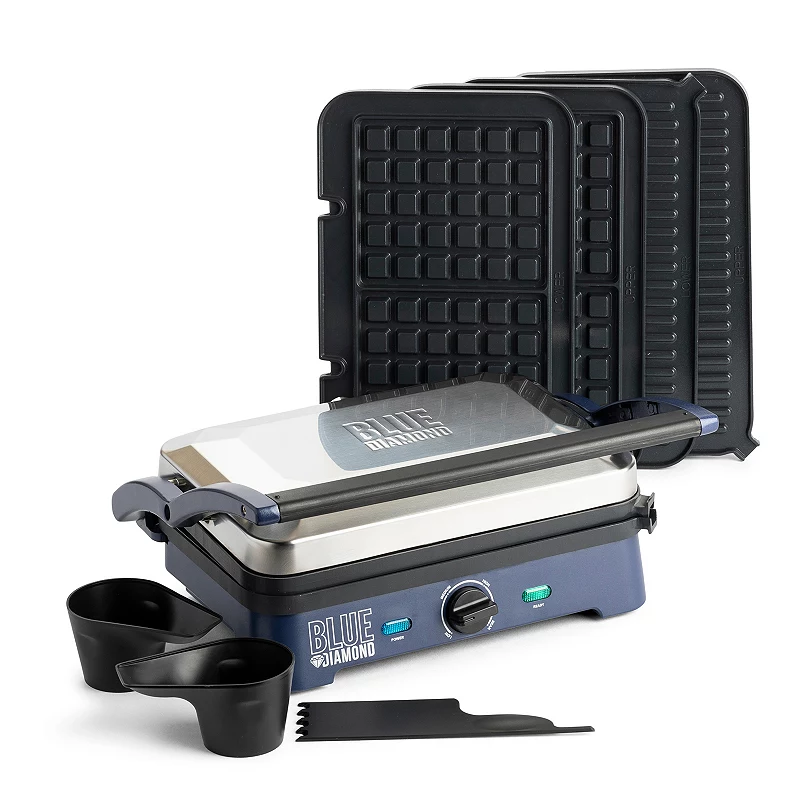 Blue Diamond Ceramic Nonstick Electric Sizzle Griddle with Grill and Waffle Plates