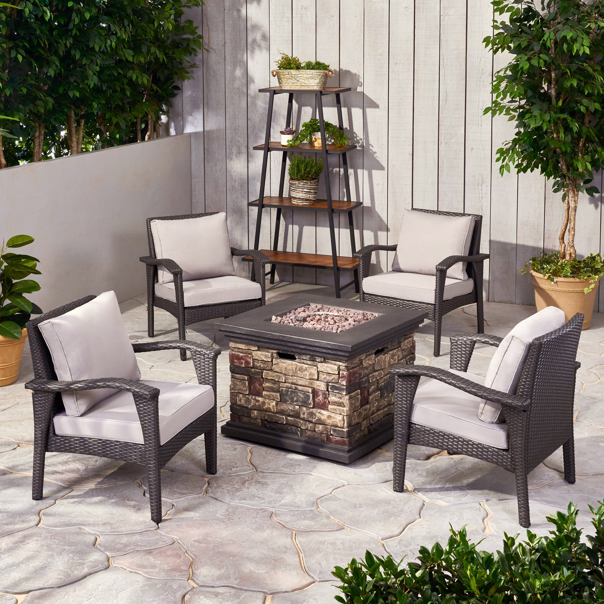 Modesty Outdoor 4 Club Chair Chat Set with Fire Pit