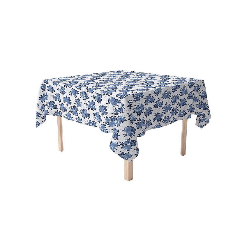 Square Tablecloth， 100% Polyester， 60x60， Blue Floral and Dots