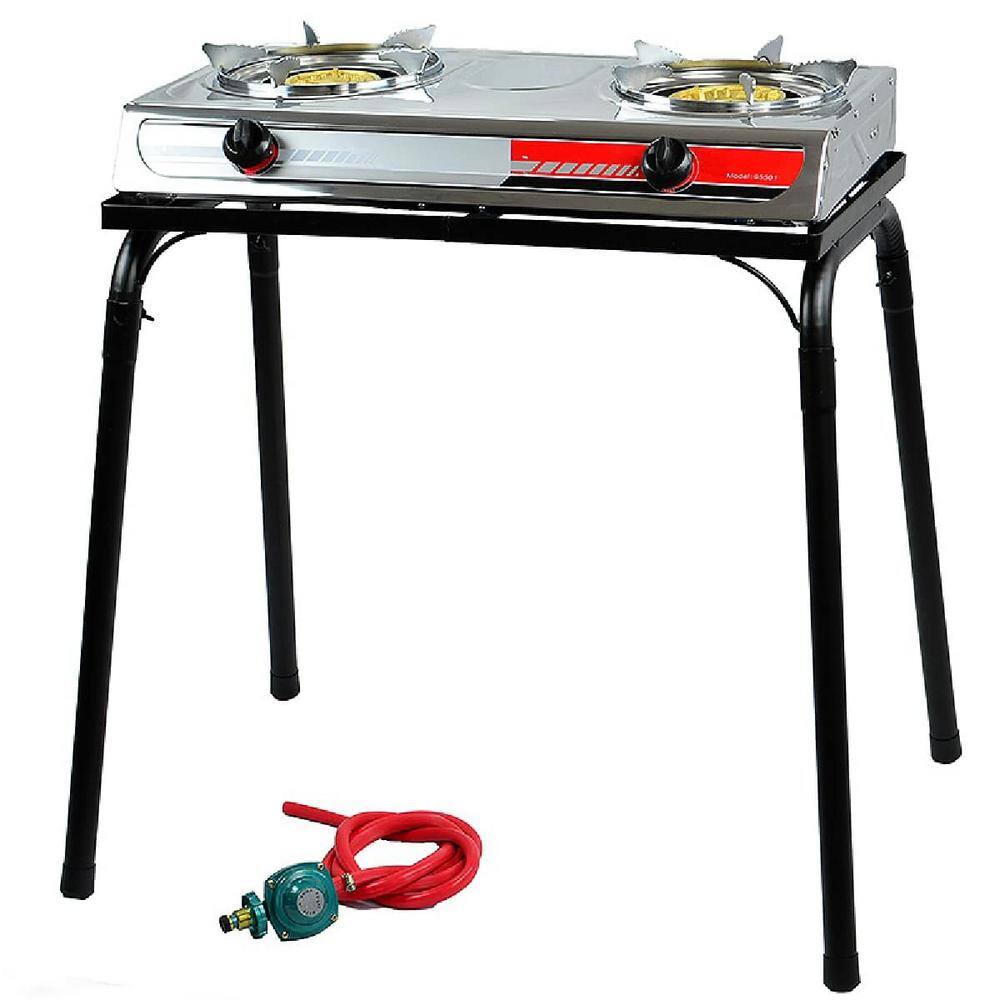 XtremepowerUS Outdoor Portable Propane Double Burner 2-Stove Camping Tailgating Camp with Stand KIT262