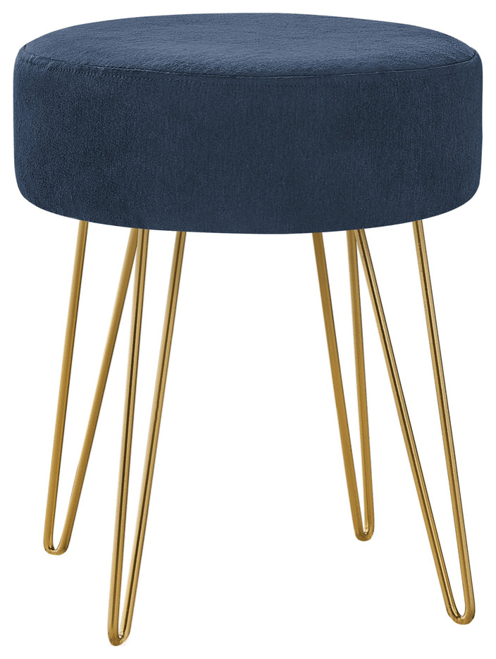 14 quotBlue Velvet And Gold Round Ottoman   Footstools And Ottomans   by HomeRoots  Houzz