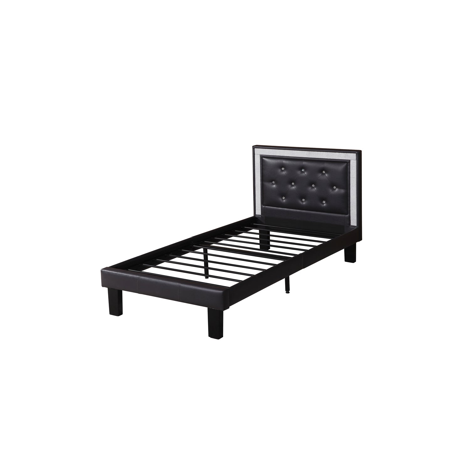 Polyurethane Twin Size Bed In High Headboard In Black