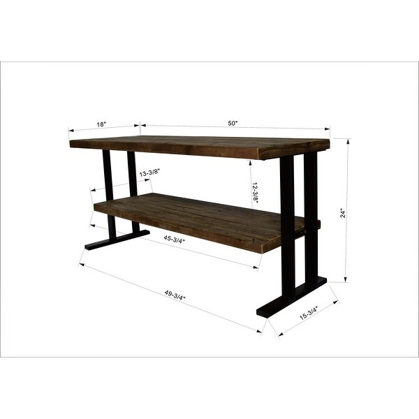 Media Console Table with one shelf， Natural Reclaimed wood and black finish