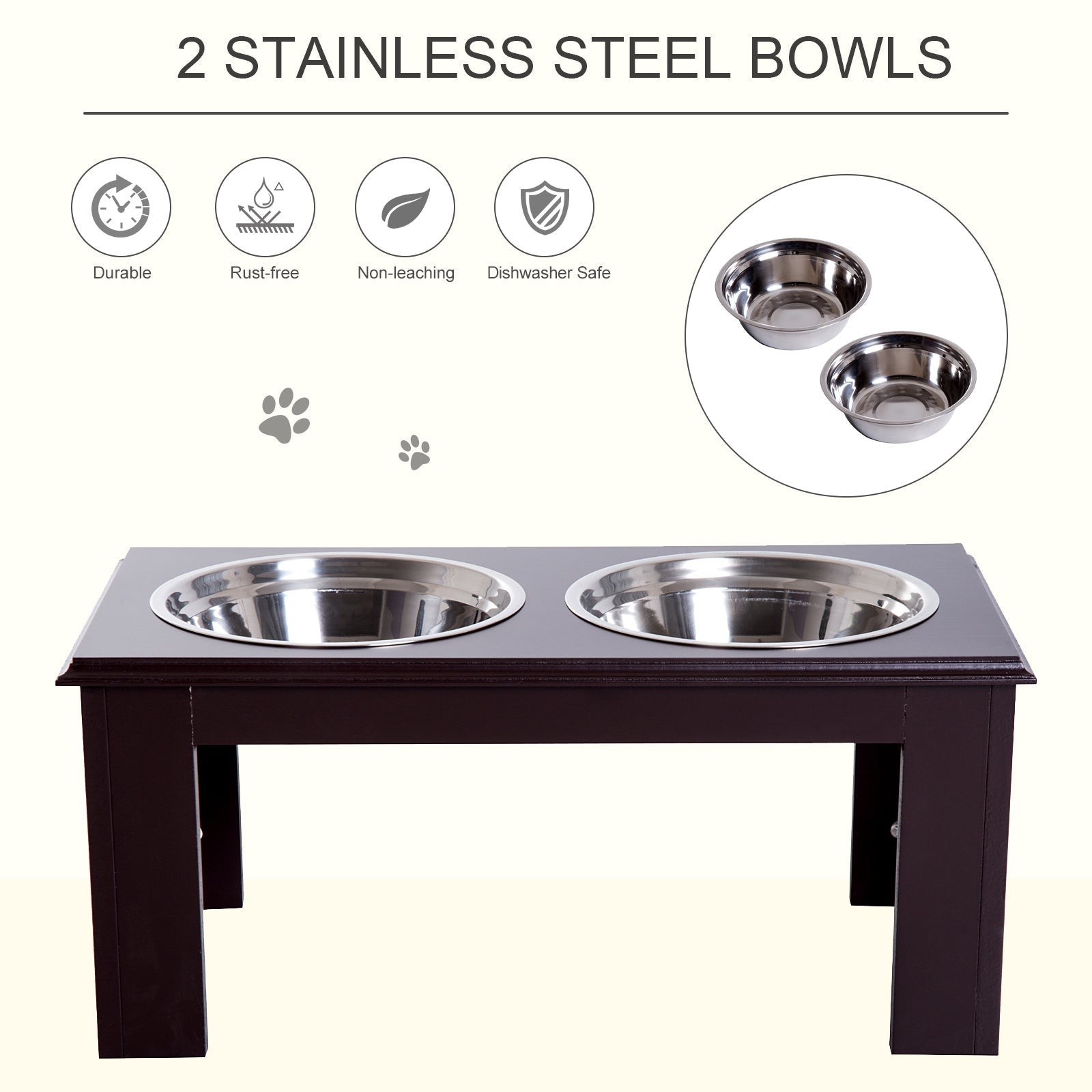 Pawhut Double Bowl Wooden Stand Pet Feeder Elevated Base Cat Puppy Twin Bowls