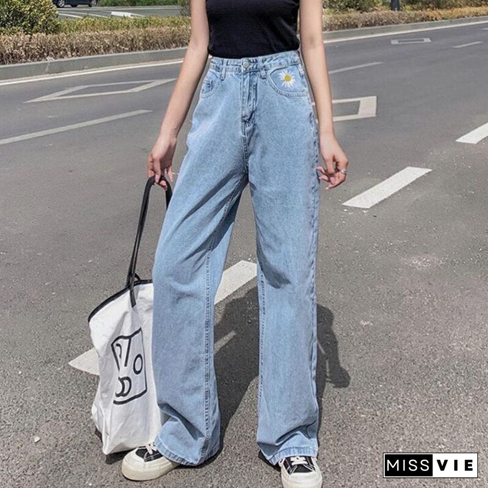 Woman Jeans High Waist Clothes Wide Leg Denim Clothing Blue Streetwear Vintage Quality Fashion Harajuku Straight Pants