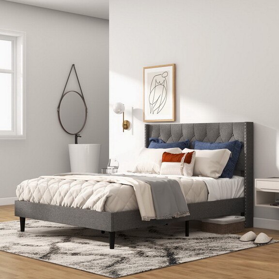 Costway Full/Queen Size Upholstered Platform Bed w...