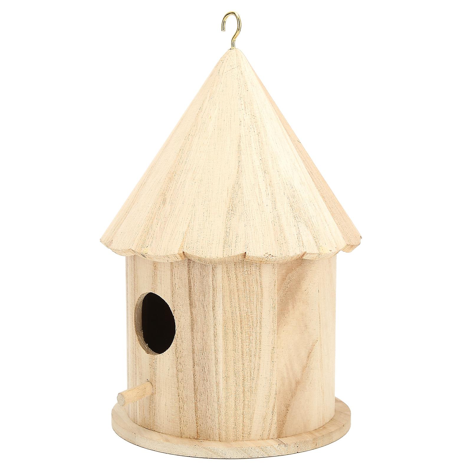 Round Wooden Bird House Barn Bird House Garden Backyard Balcony Pendant Bird House Home Decoration