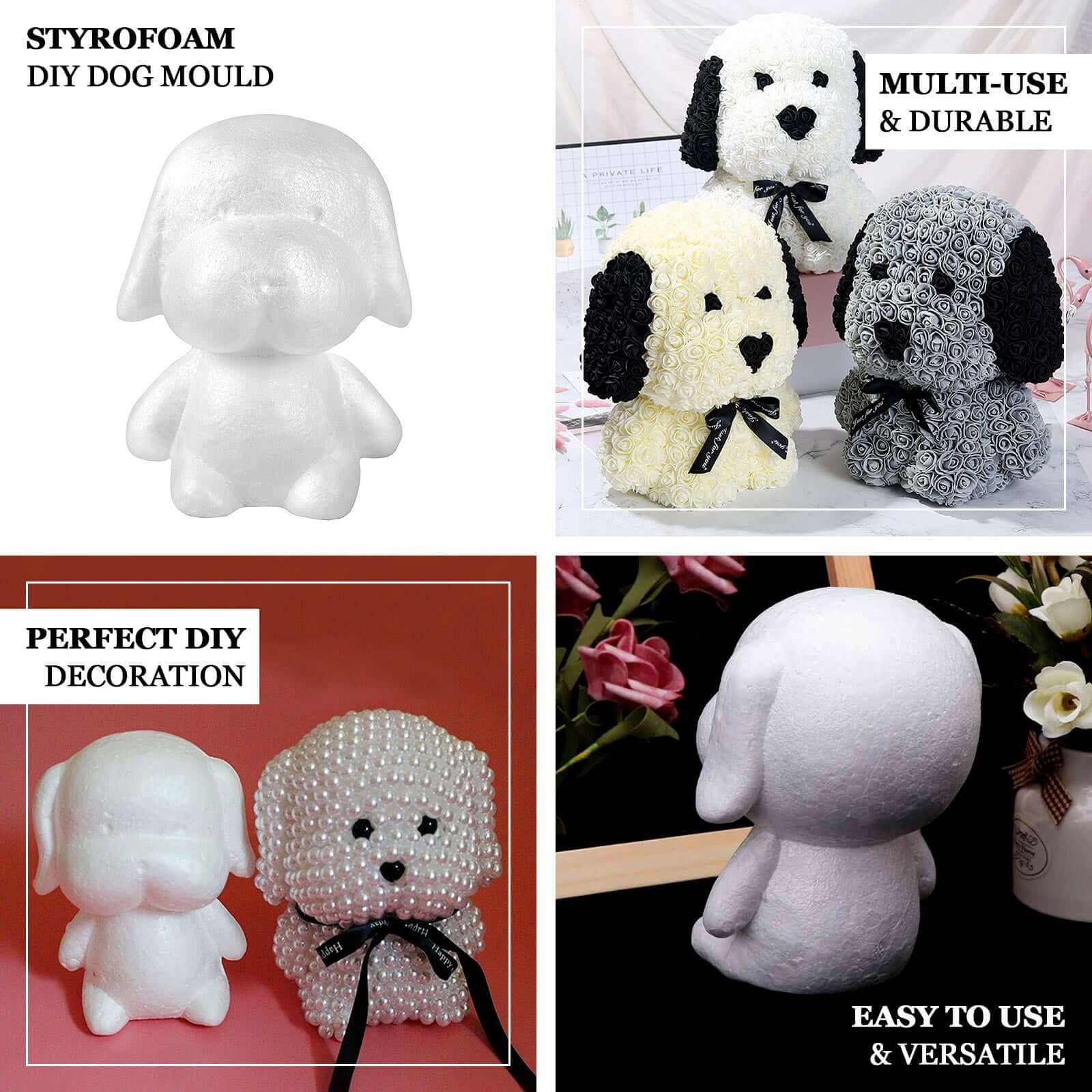 DIY White 3D Modeling StyroFoam Puppy, Polystyrene Craft Foam Animal 12.5