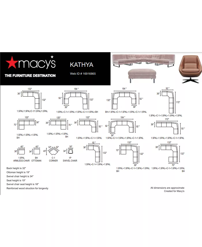 Furniture Kathya 80 2-Pc. Fabric Modular Sofa