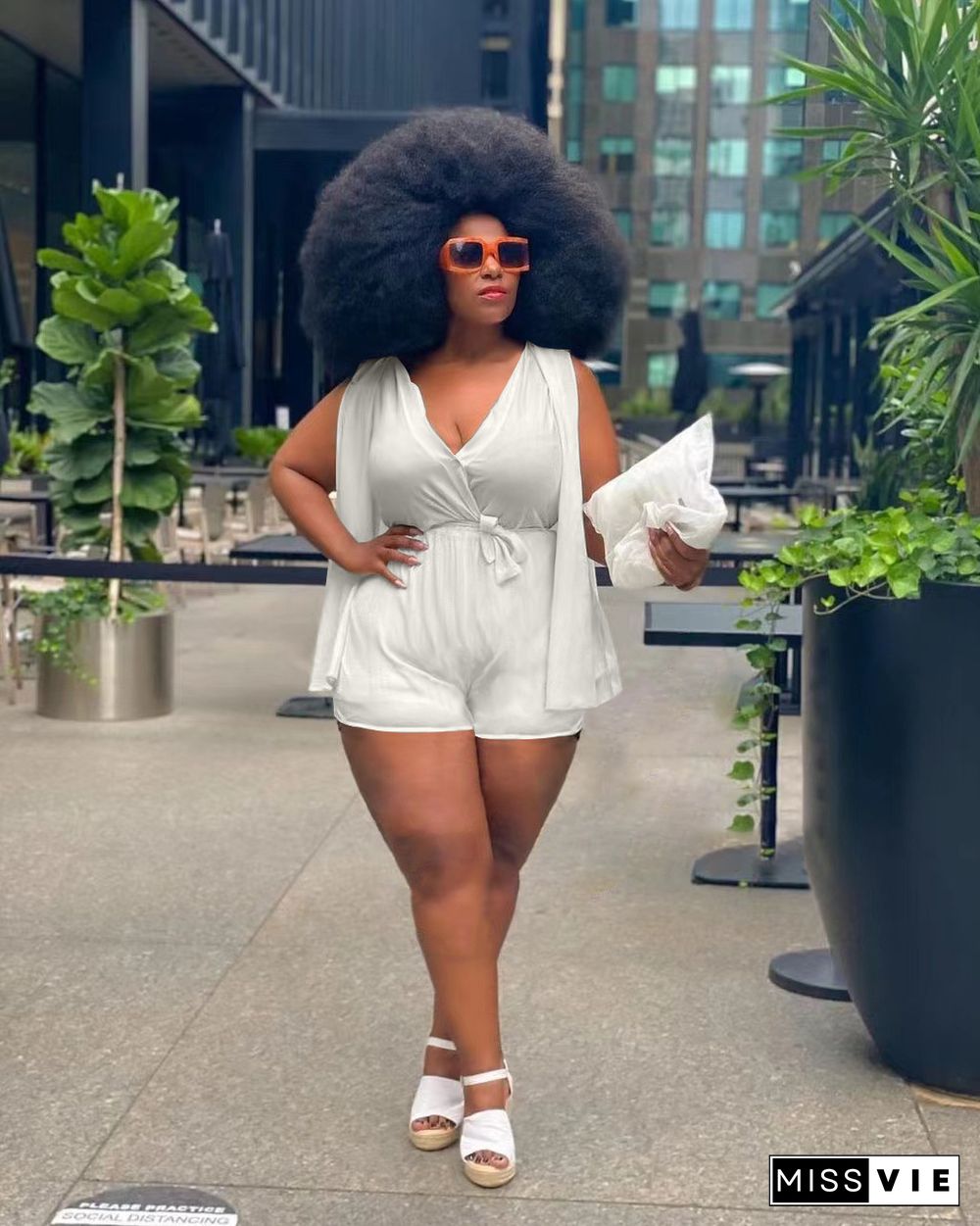 Plus Size 4XL V-neck Rompers