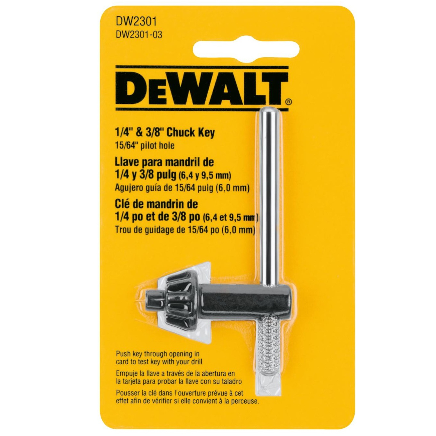 DW 1/4 to 3/8 in. X 15/64 in. Chuck Key T-Handle Steel 1 pc