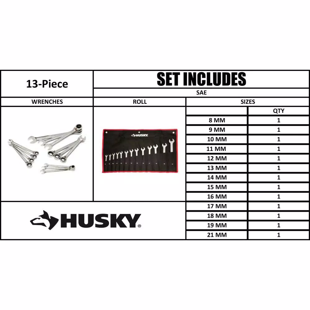 Husky Master Metric Reversible Ratcheting Wrench Set (13-Piece) and#8211; XDC Depot